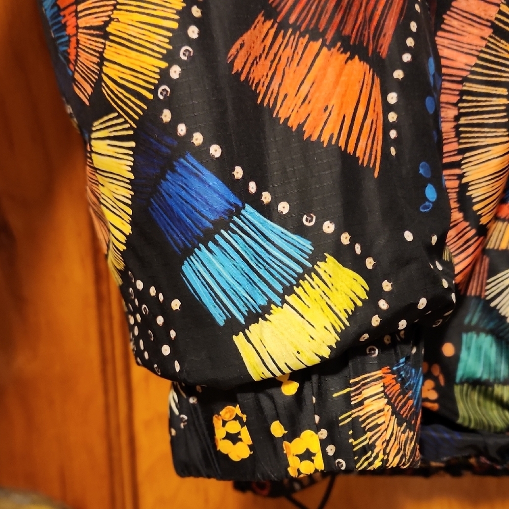 FARM Rio Borogodo Metallic Gold & Navy Patterned Reversible Puffer Jacket Small - Picture 7 of 15